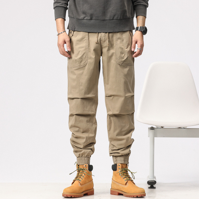 GrogeousBen  Men's High Quality Casual Solid Color Multi Pockets Slim Fit Men Cargo Pants Straight Trousers