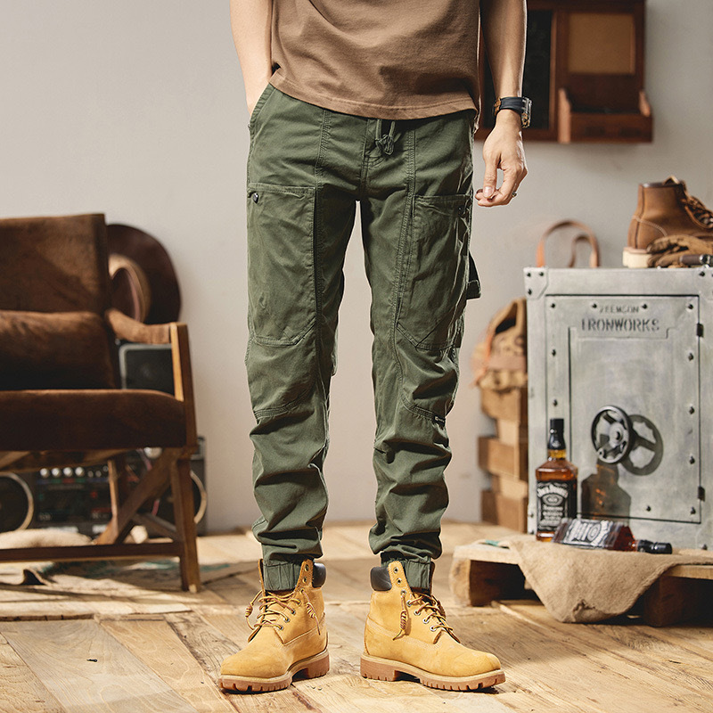 GrogeousBen  Men's  2023 New Design Simple Style Color Multi Pockets Sports Sweatpants Men Cargo Autumn Casual Joggers Pants