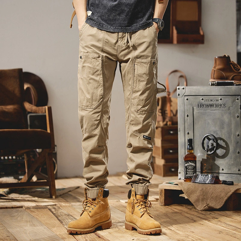 GrogeousBen  Men's  2023 New Design Simple Style Color Multi Pockets Sports Sweatpants Men Cargo Autumn Casual Joggers Pants