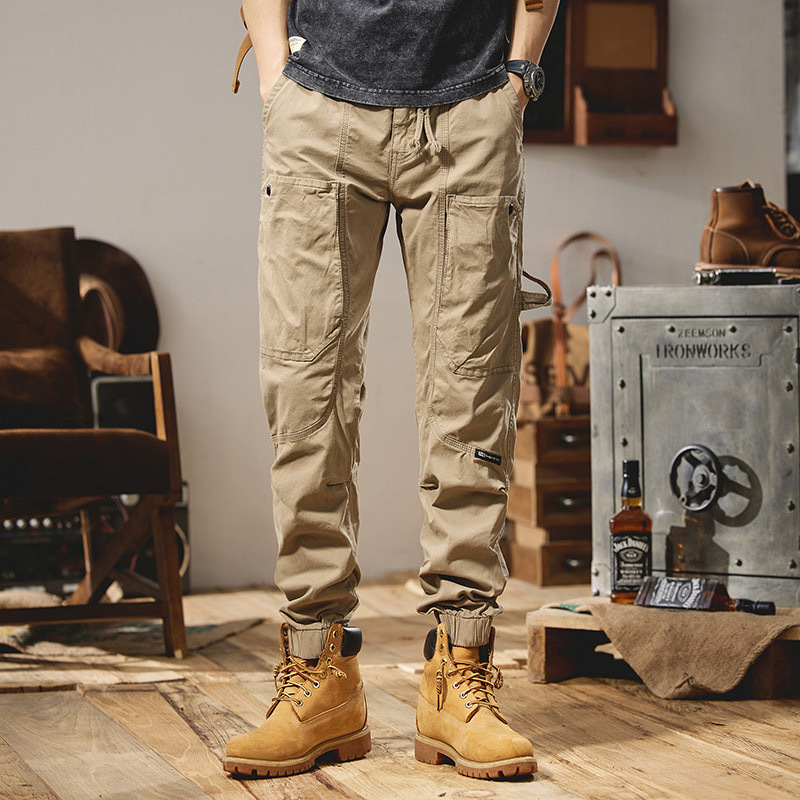 GrogeousBen  Men's  2023 New Design Simple Style Color Multi Pockets Sports Sweatpants Men Cargo Autumn Casual Joggers Pants
