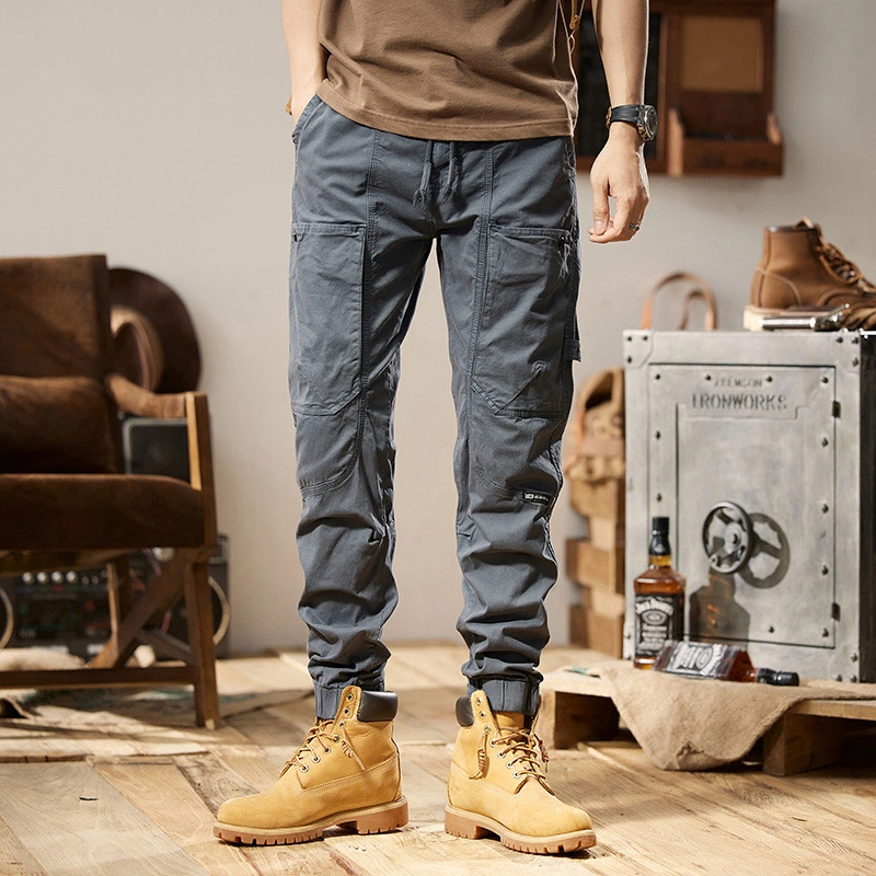GrogeousBen  Men's  2023 New Design Simple Style Color Multi Pockets Sports Sweatpants Men Cargo Autumn Casual Joggers Pants