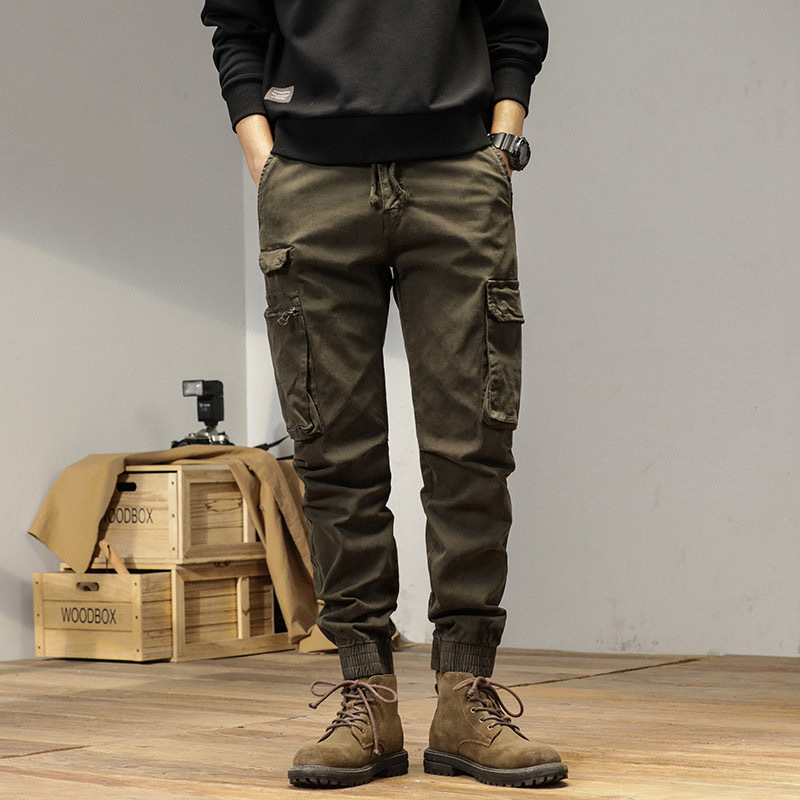 GrogeousBen  Men's New Men Streetwear Zipper Leg Skinny Work Joggers Casual Trousers Multi Pockets Cotton Cargo Pants