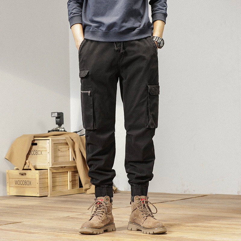 GrogeousBen  Men's New Men Streetwear Zipper Leg Skinny Work Joggers Casual Trousers Multi Pockets Cotton Cargo Pants