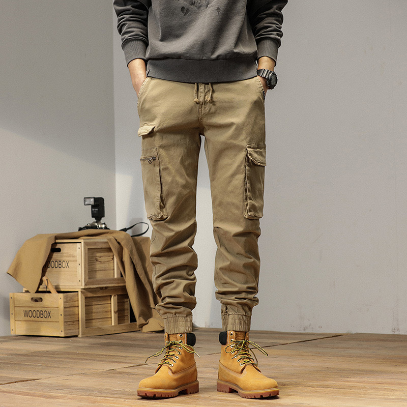 GrogeousBen  Men's New Men Streetwear Zipper Leg Skinny Work Joggers Casual Trousers Multi Pockets Cotton Cargo Pants
