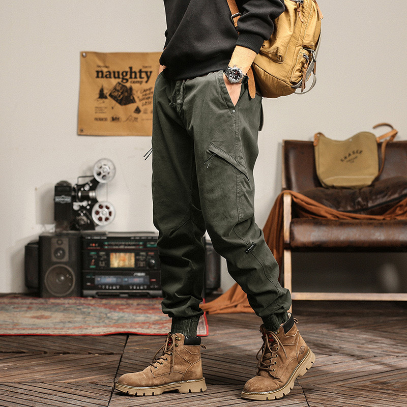 GrogeousBen  Men's new fashion men cargo jogger pants casual cotton men pocket zipped track pants men joggers