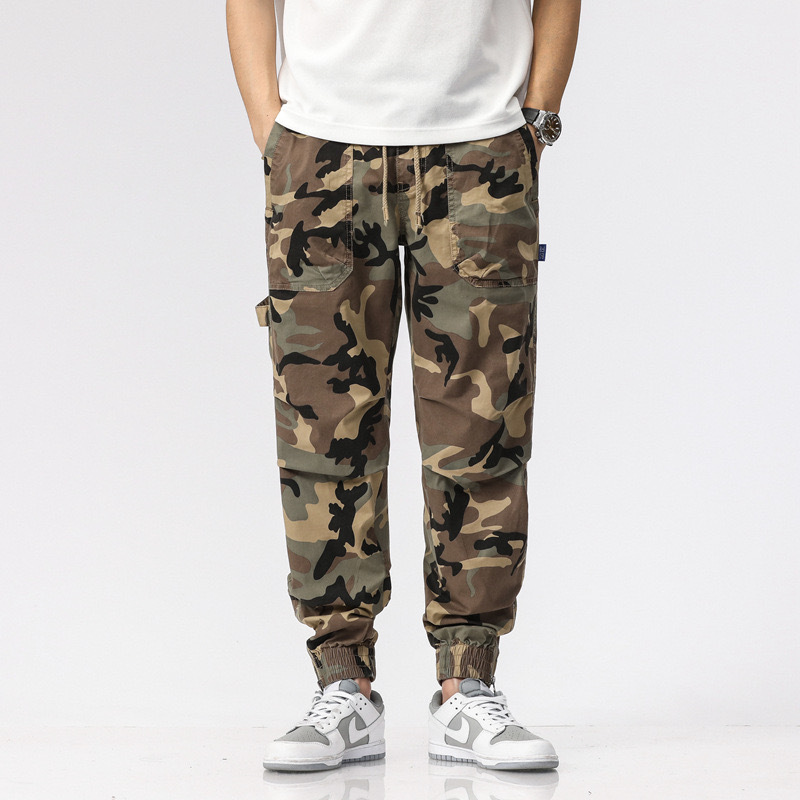 GrogeousBen  Men's Camouflage Cargo Jeans for Men High Street Fashion Loose Streetwear Minority Design Sense Men's Drawstring Jeans