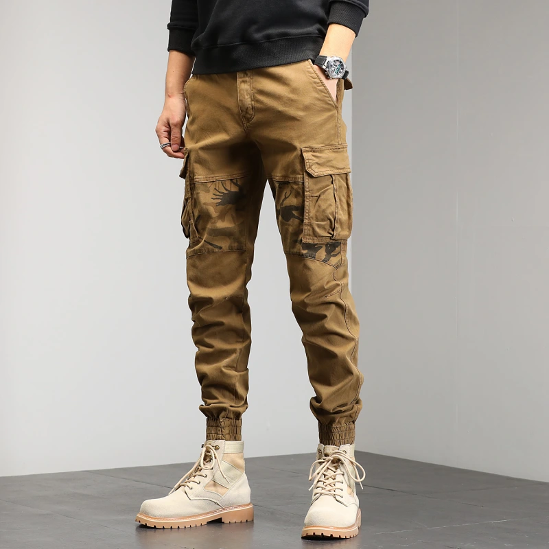 GrogeousBen  Men's New Workwear Pants Small Feet  Handsome Loose Fit Casual Multi Pocket Trendy Men's Pants