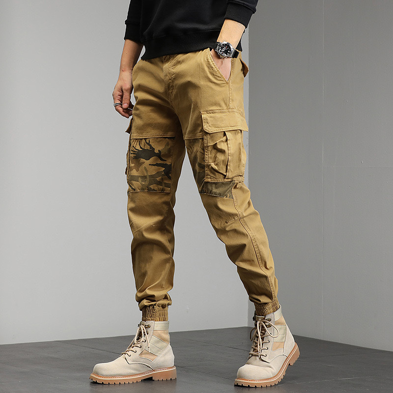 GrogeousBen  Men's New Workwear Pants Small Feet  Handsome Loose Fit Casual Multi Pocket Trendy Men's Pants