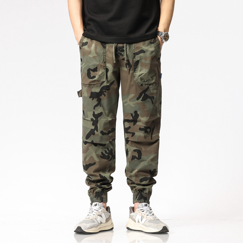 GrogeousBen  Men's Camouflage Cargo Jeans for Men High Street Fashion Loose Streetwear Minority Design Sense Men's Drawstring Jeans