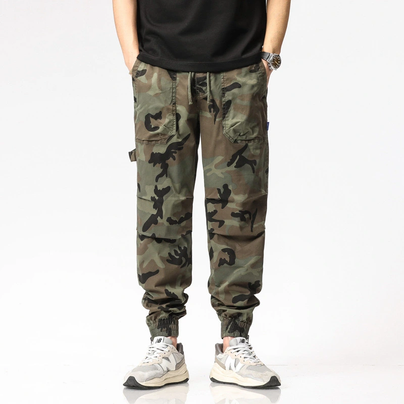 GrogeousBen  Men's Camouflage Cargo Jeans for Men High Street Fashion Loose Streetwear Minority Design Sense Men's Drawstring Jeans