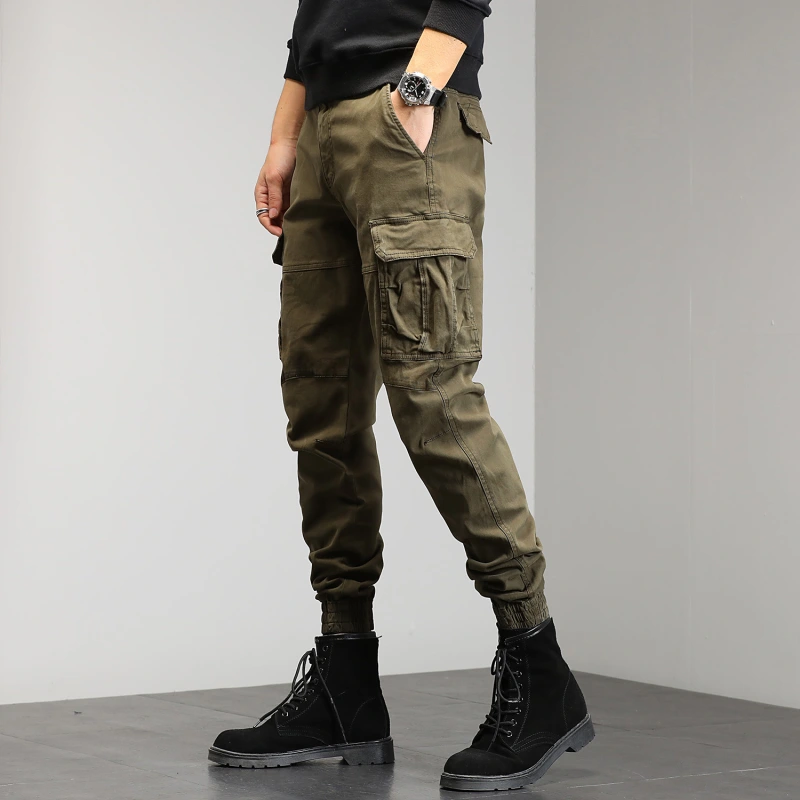 GrogeousBen  Men's New Workwear Pants Small Feet  Handsome Loose Fit Casual Multi Pocket Trendy Men's Pants
