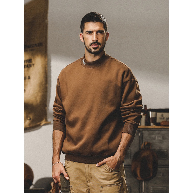 GrogeousBen  Men's American-style  retro hoodie for men, autumn and winter fashion brand loose plus size small round neck letter embroidery top for men.