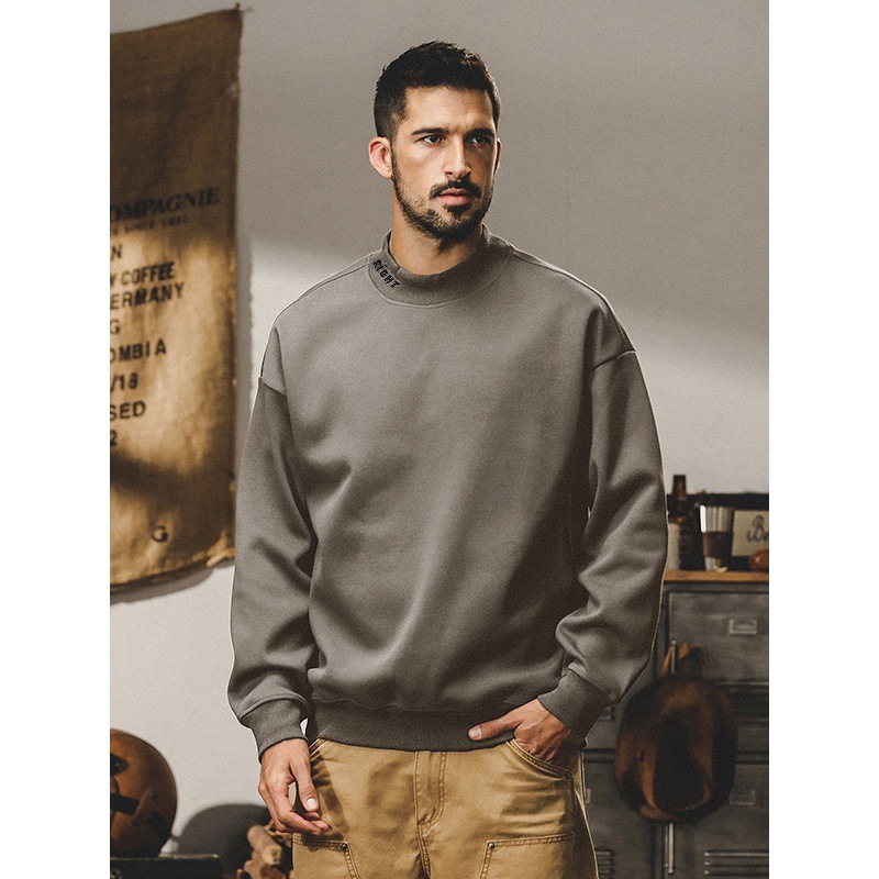 GrogeousBen  Men's American-style  retro hoodie for men, autumn and winter fashion brand loose plus size small round neck letter embroidery top for men.