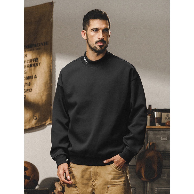 GrogeousBen  Men's American-style  retro hoodie for men, autumn and winter fashion brand loose plus size small round neck letter embroidery top for men.