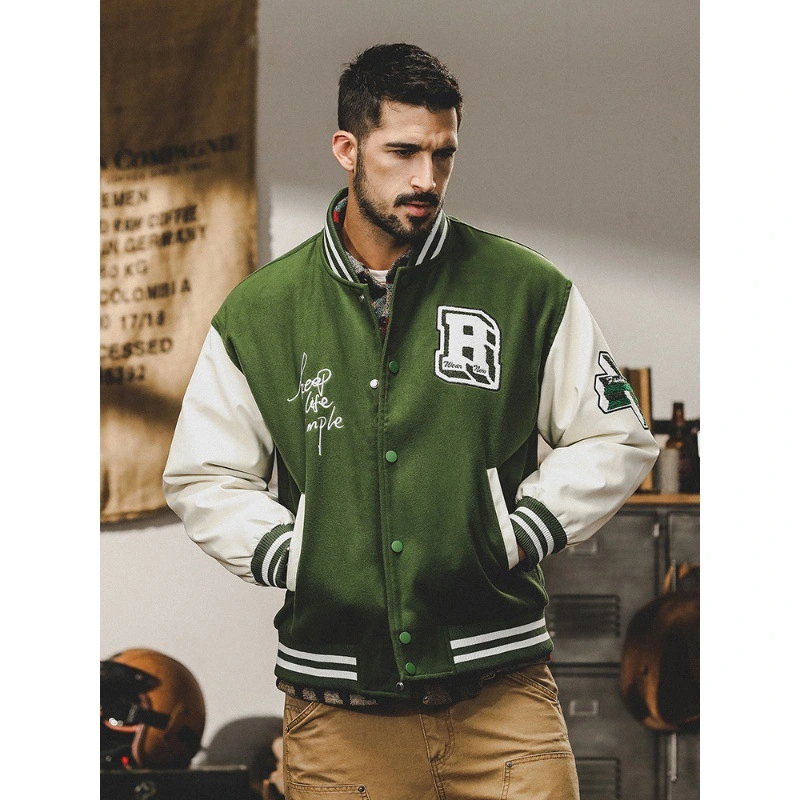 GrogeousBen  Men's American retro heavy baseball jacket for men, autumn and winter street fashion thick warm down jacket.