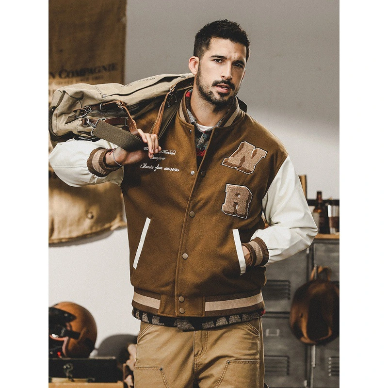 GrogeousBen  Men's American heavy retro down jacket men's winter 2023 new trend brand handsome woolen baseball jacket men's coat