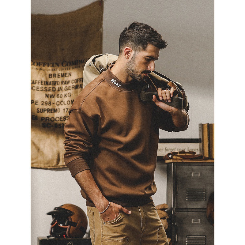 GrogeousBen  Men's American-style  retro hoodie for men, autumn and winter fashion brand loose plus size small round neck letter embroidery top for men.