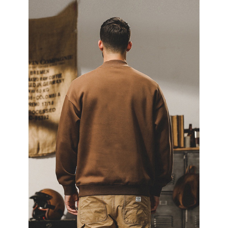 GrogeousBen  Men's American-style  retro hoodie for men, autumn and winter fashion brand loose plus size small round neck letter embroidery top for men.