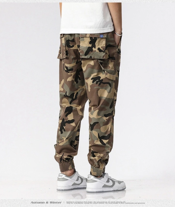 GrogeousBen  Men's Camouflage Cargo Jeans for Men High Street Fashion Loose Streetwear Minority Design Sense Men's Drawstring Jeans