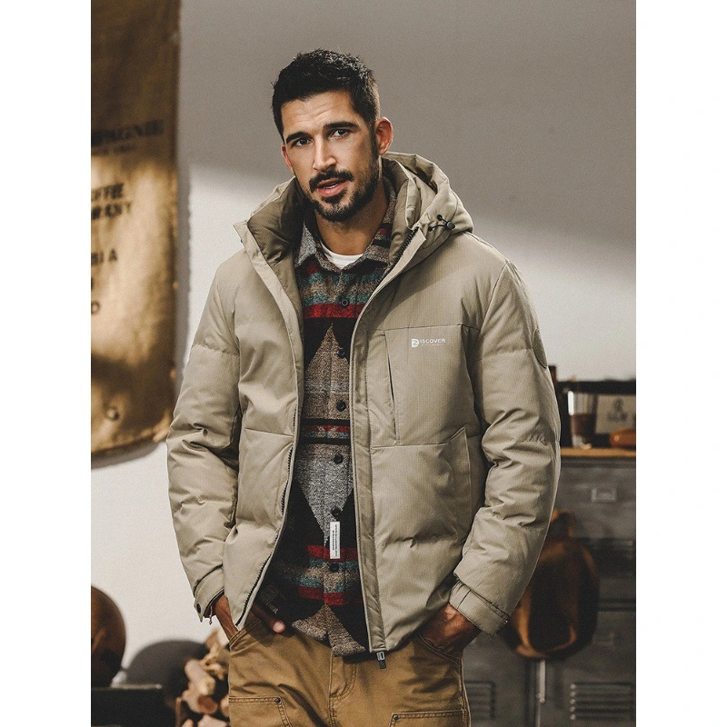 GrogeousBen  Men's New American-style hooded down jacket for men, winter outdoor warm bread jacket, new national standard duck down coat for men.