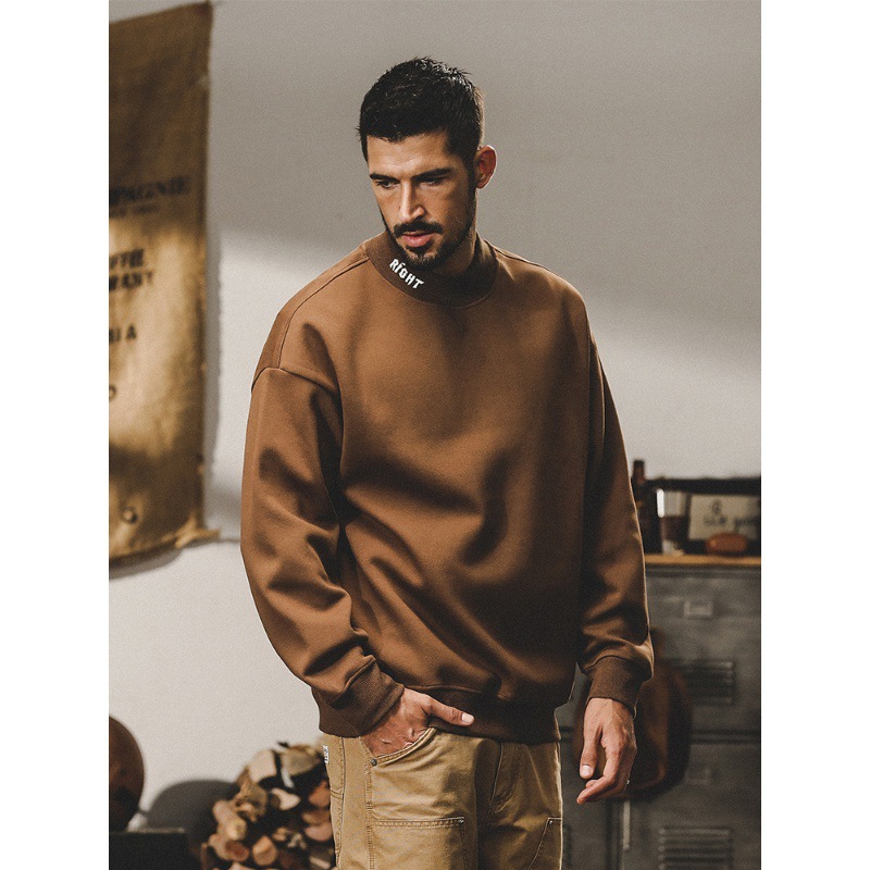 GrogeousBen  Men's American-style  retro hoodie for men, autumn and winter fashion brand loose plus size small round neck letter embroidery top for men.