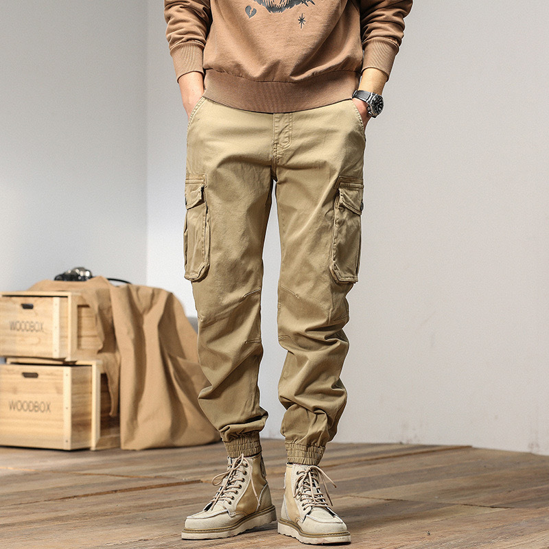 GrogeousBen  Men's  Streetwear Zipper Leg Skinny Work Joggers Casual Trousers Multi Pockets Cotton Cargo Pants
