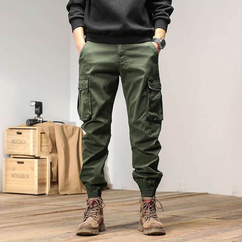 GrogeousBen  Men's  Streetwear Zipper Leg Skinny Work Joggers Casual Trousers Multi Pockets Cotton Cargo Pants