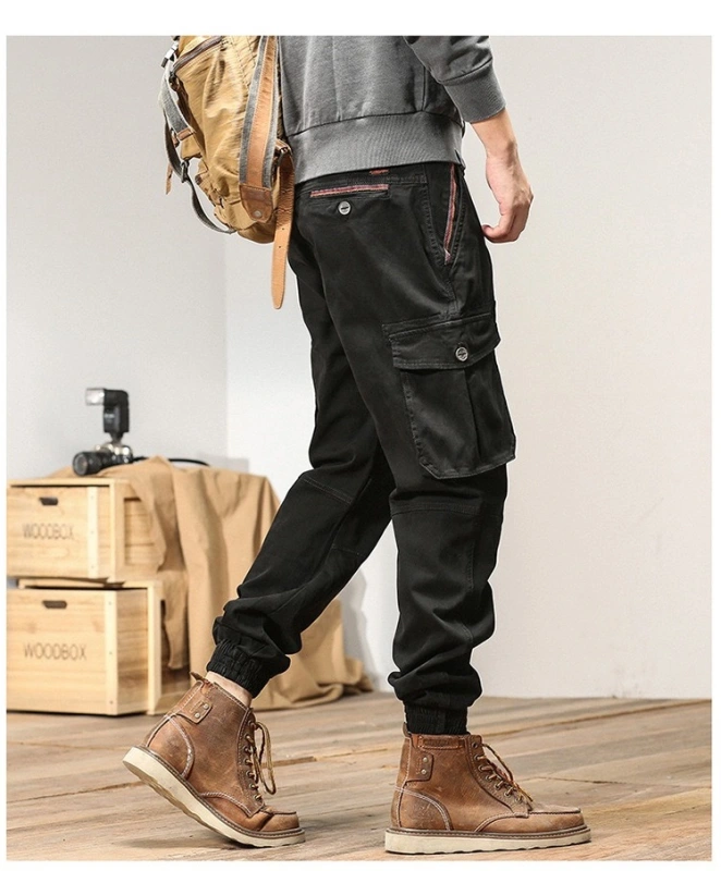 GrogeousBen  Men's  Streetwear Zipper Leg Skinny Work Joggers Casual Trousers Multi Pockets Cotton Cargo Pants