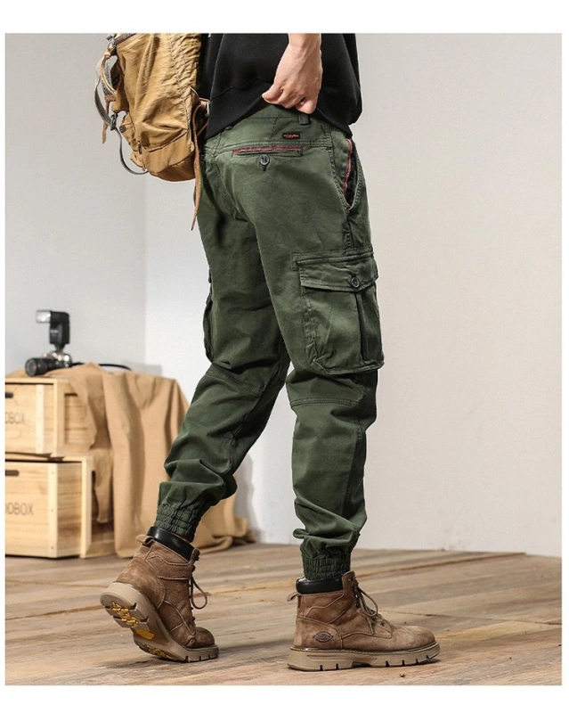 GrogeousBen  Men's  Streetwear Zipper Leg Skinny Work Joggers Casual Trousers Multi Pockets Cotton Cargo Pants