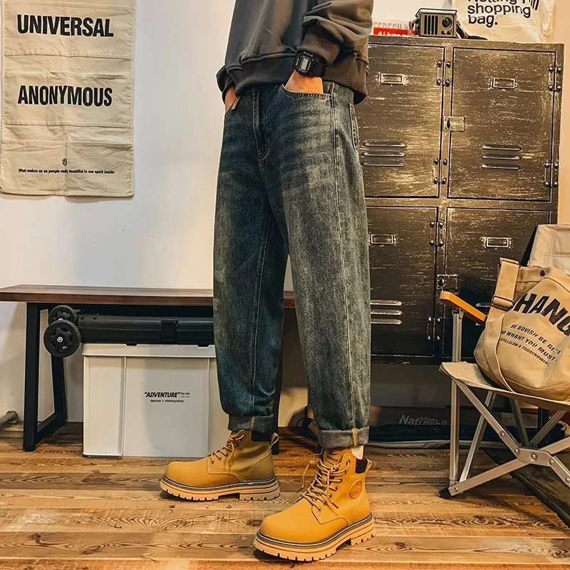 GrogeousBen  Men's American men's classic high quality trend vintage baggy straight do old jeans