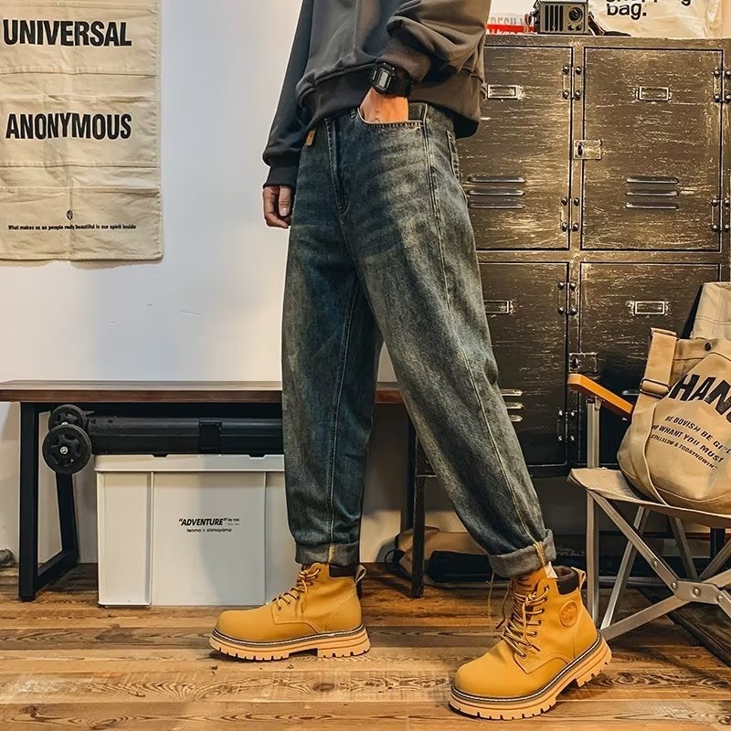 GrogeousBen  Men's American men's classic high quality trend vintage baggy straight do old jeans