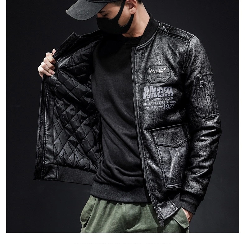 GrogeousBen  Men's Autumn Scorpion Embroidery Men's Leather Lapel PU Leather Motorcycle Jacket