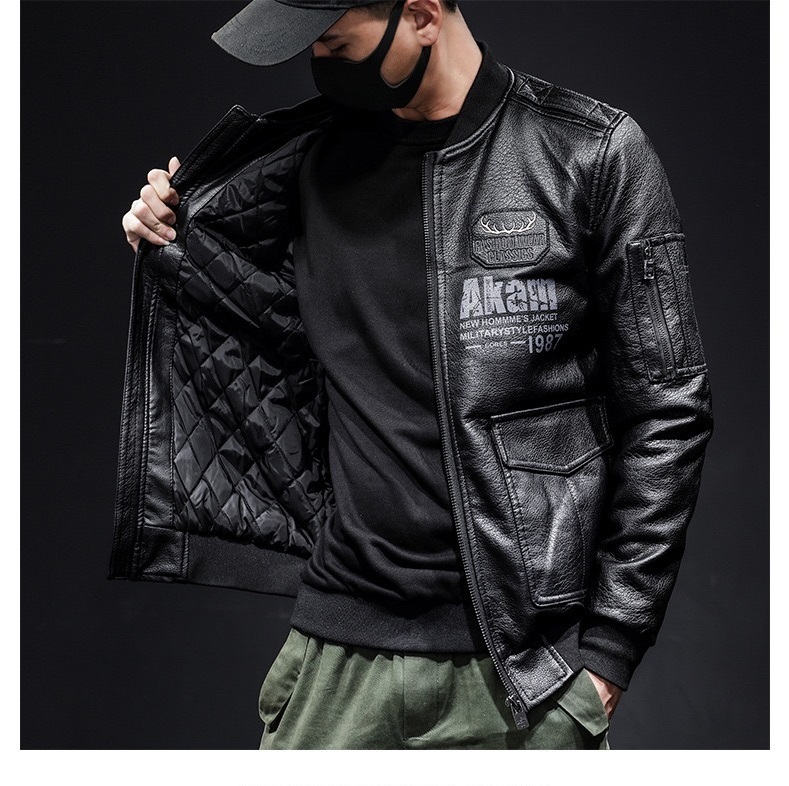 GrogeousBen  Men's Autumn Scorpion Embroidery Men's Leather Lapel PU Leather Motorcycle Jacket