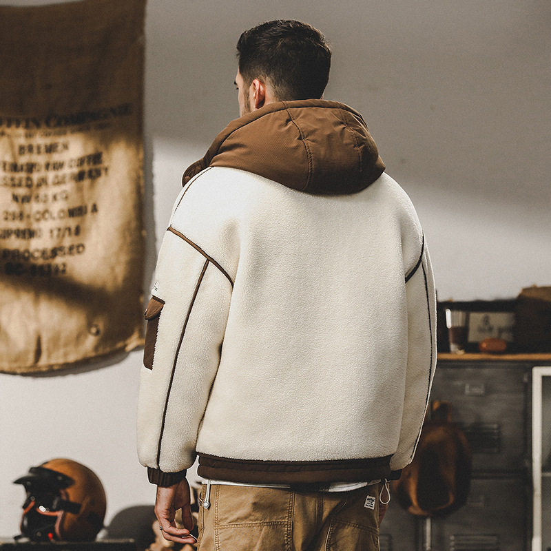 GrogeousBen  Men's  winter short hooded thick winter coat 2023 new lamb wool coat for men autumn and winter