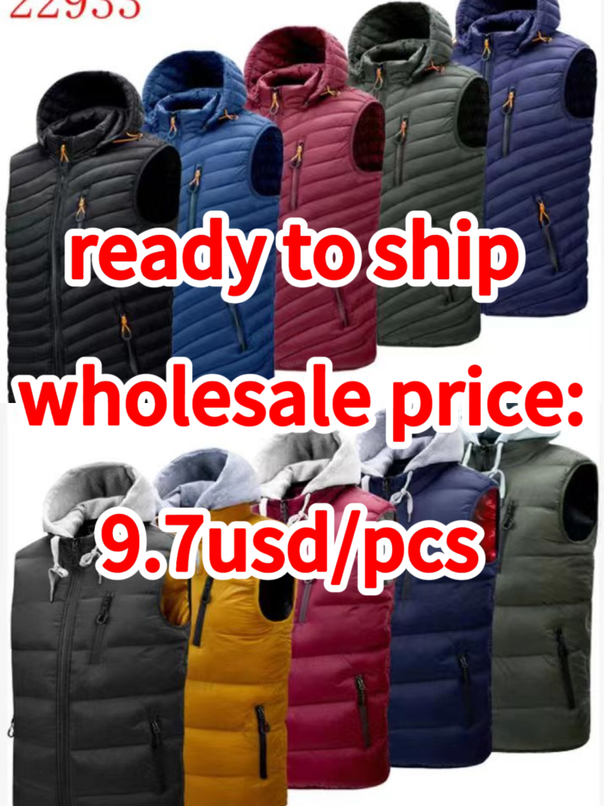 Stocks & ready to ship- Men vest sports winter jacket waistcoat standing collar padding jacket large-size vest