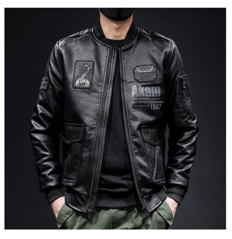 GrogeousBen  Men's Autumn Scorpion Embroidery Men's Leather Lapel PU Leather Motorcycle Jacket