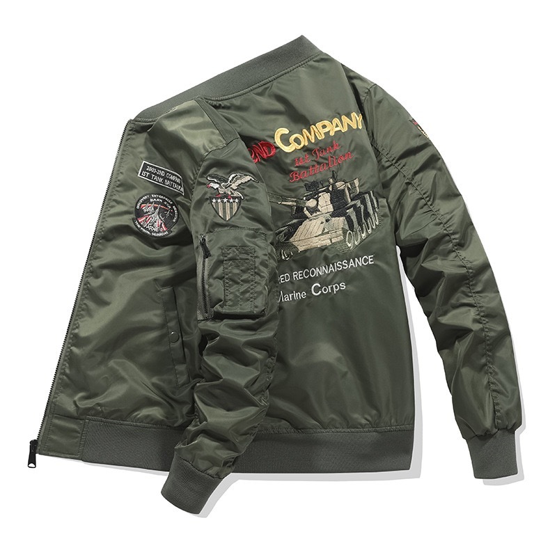 GrogeousBen  Men's bomber jacket custom logo 100% Nylon material Army green and black nasa BOMBER JACKETS men