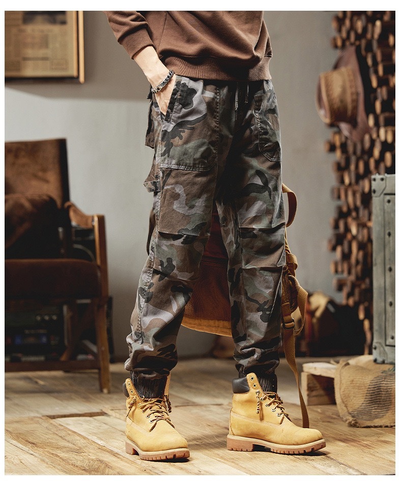 GrogeousBen  Men's autumn Cargo pants Men's multi pocket loose student casual pants Men's bound work pants Sports