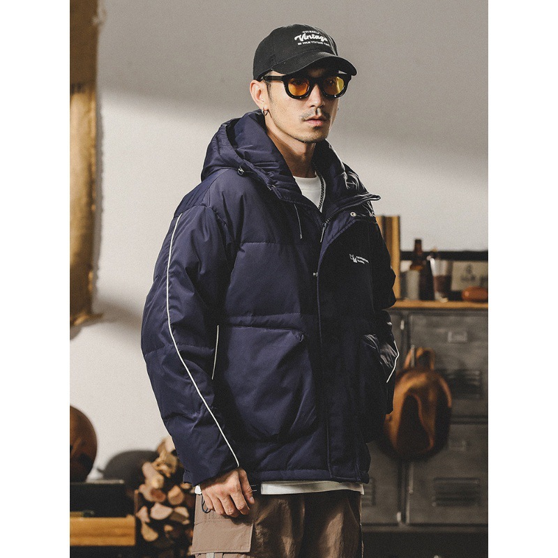 GrogeousBen  Men's American hooded down jacket men's winter trendy thickened warm bread jacket loose trend autumn and winter men's jacket