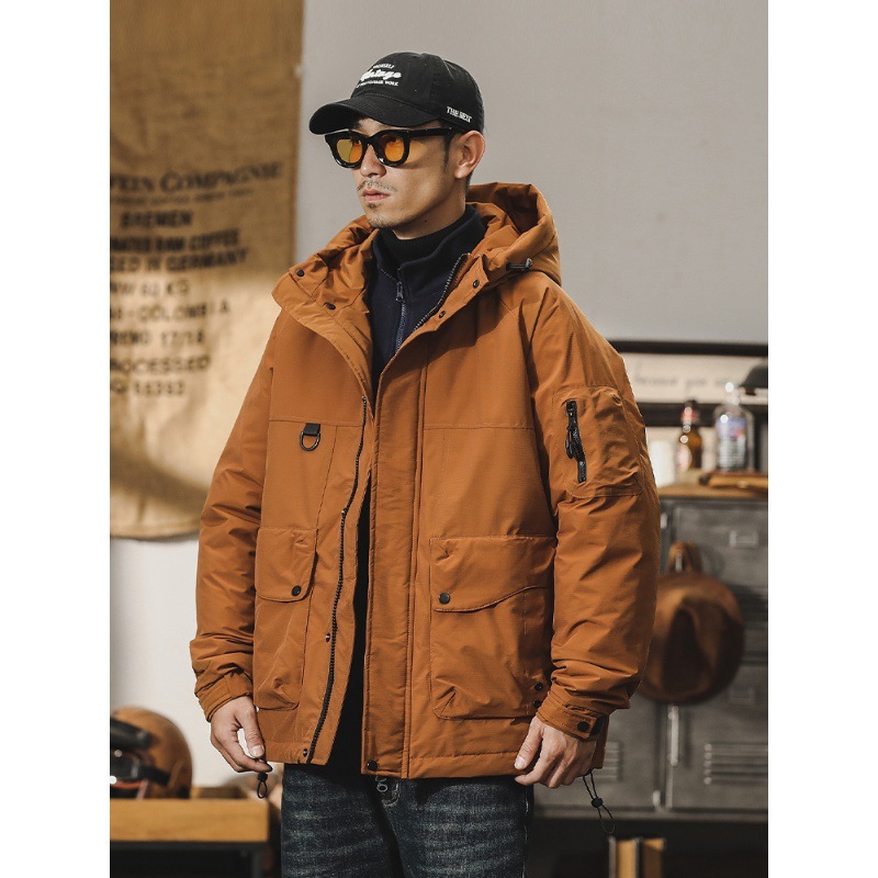 GrogeousBen  Men's down jacket, winter outdoor functional workwear, thickened hooded windbreaker for warmth.