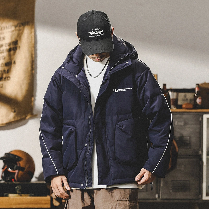 GrogeousBen  Men's American hooded down jacket men's winter trendy thickened warm bread jacket loose trend autumn and winter men's jacket