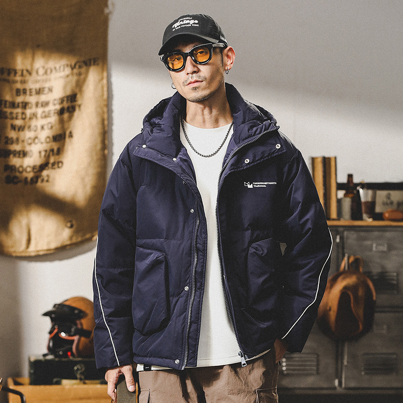 GrogeousBen  Men's American hooded down jacket men's winter trendy thickened warm bread jacket loose trend autumn and winter men's jacket