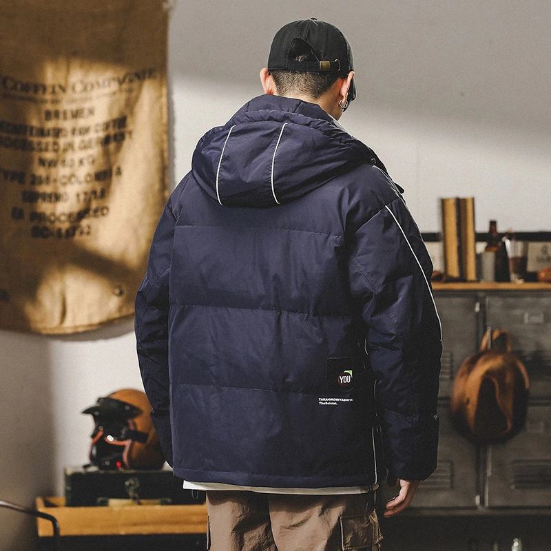 GrogeousBen  Men's American hooded down jacket men's winter trendy thickened warm bread jacket loose trend autumn and winter men's jacket