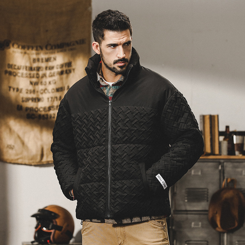 GrogeousBen  Men's down jacket with hood, short and loose style, trendy and thickened workwear outerwear for winter.