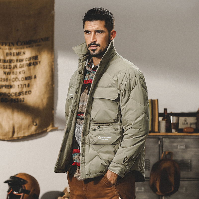 GrogeousBen  Men's Light and thin shirt collar down jacket for men, loose and trendy, warm and protective, down work jacket outerwear for winter.