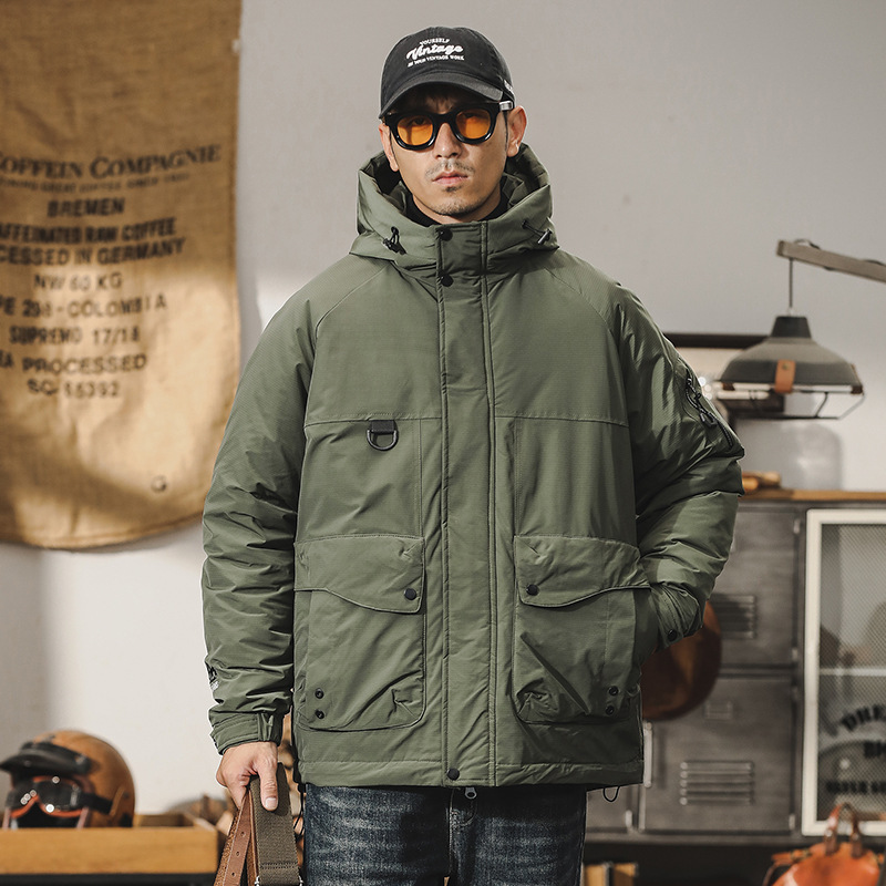 GrogeousBen  Men's down jacket, winter outdoor functional workwear, thickened hooded windbreaker for warmth.