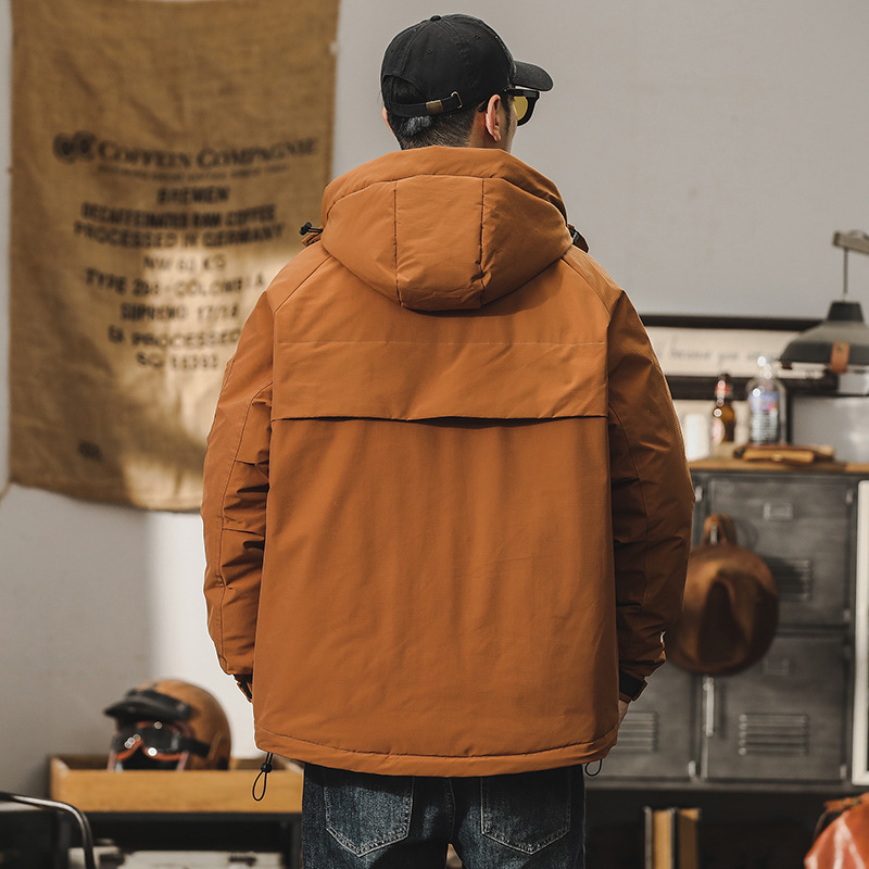 GrogeousBen  Men's American-style work hooded down jacket men's winter mountain outdoor commuting thermal thickened down jacket coat.