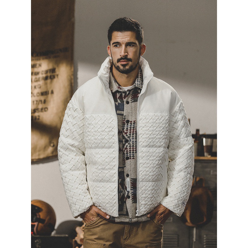 GrogeousBen  Men's down jacket with hood, short and loose style,Men's Torrentshell 3L Jacket trendy and thickened workwear outerwear for winter.