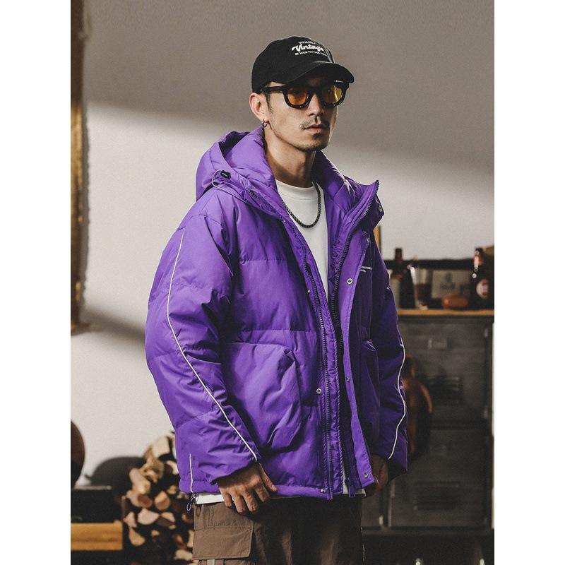 GrogeousBen  Men's American hooded down jacket men's winter trendy thickened warm bread jacket loose trend autumn and winter men's jacket