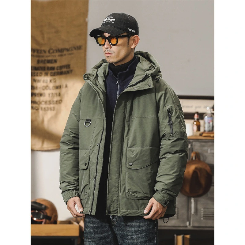 GrogeousBen  Men's American-style work hooded down jacket men's winter mountain outdoor commuting thermal thickened down jacket coat.
